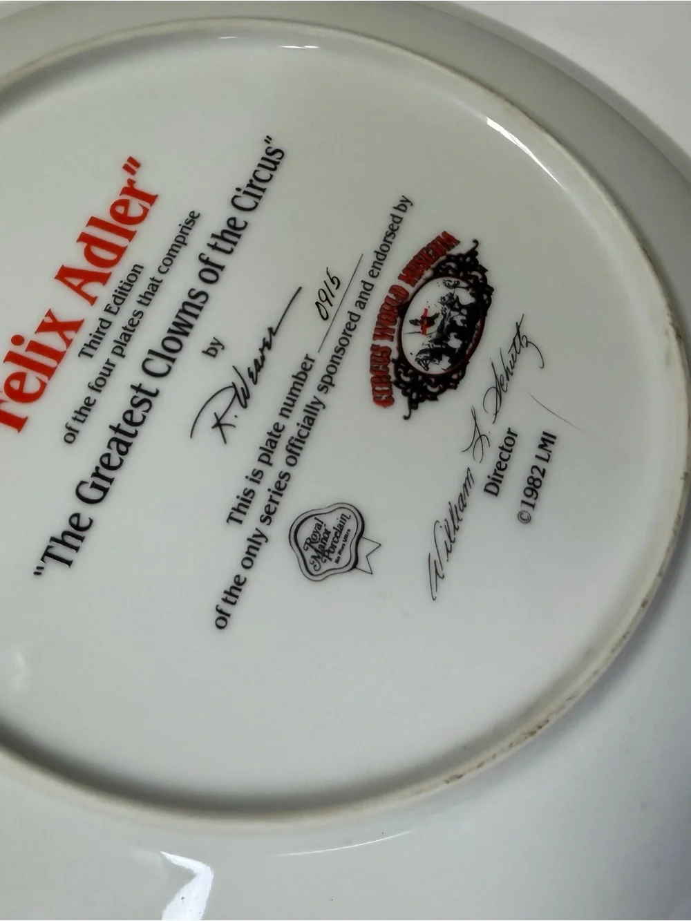 Felix Adler 1982 collectible - The Greatest Clowns of the Circus - perfect